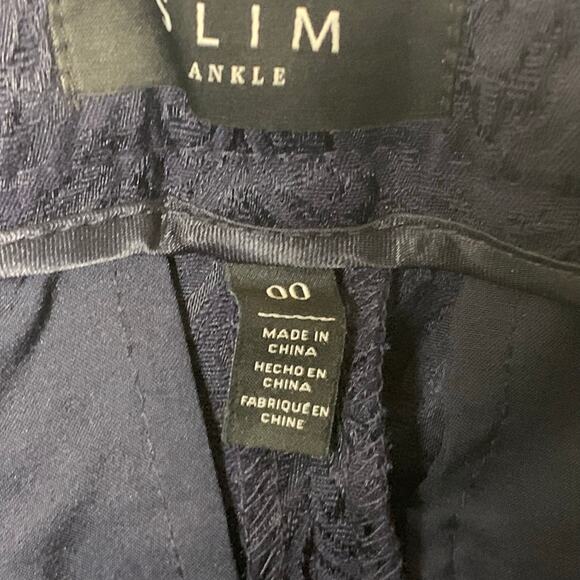 White House Black Market Navy Brocade Slim Cigarette Ankle Pants Women’s Size 00 - Picture 6 of 10